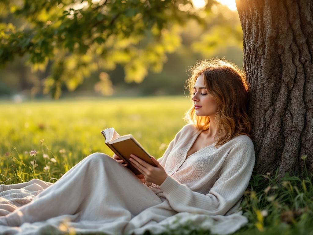 Persona relajada en la naturaleza, lejos de pantallas